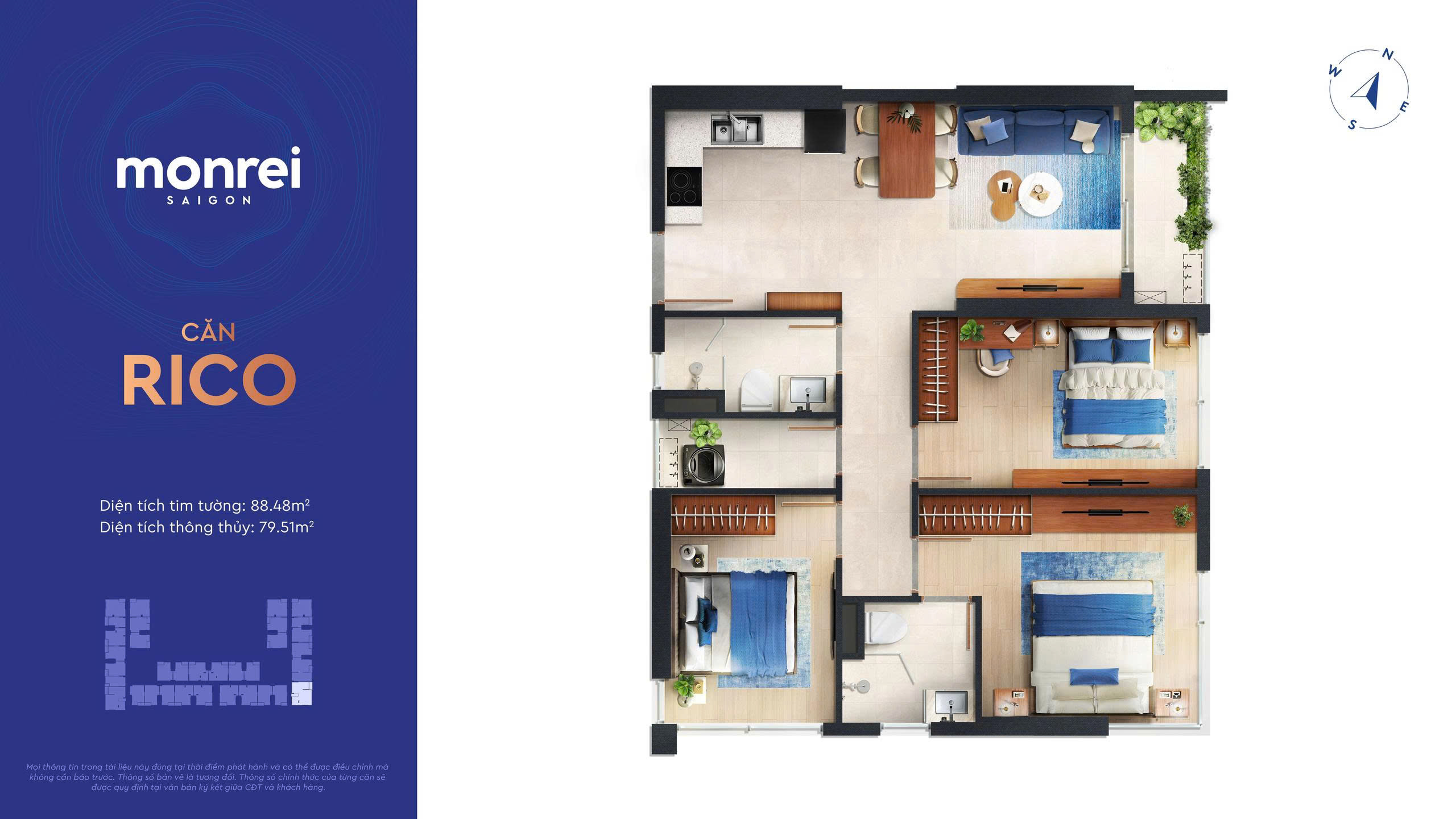 Layout căn hộ 3PN Monrei Saigon